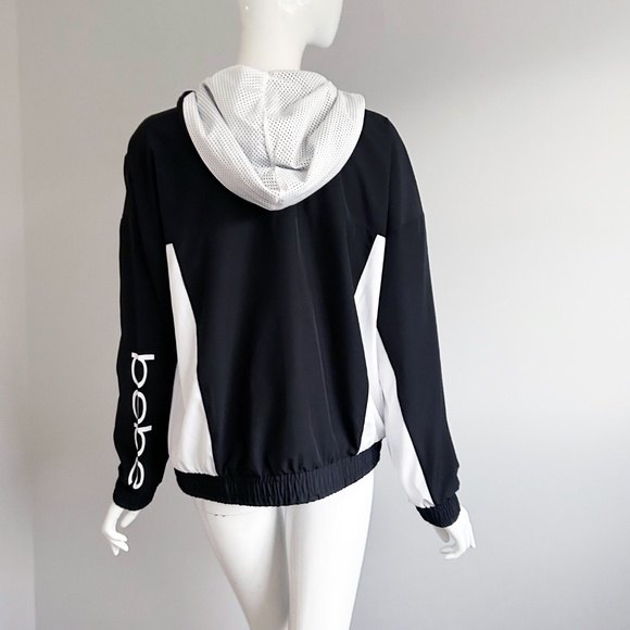 Bebe Black and White Women's hooded windbreaker Jacket - Picture 3 of 14